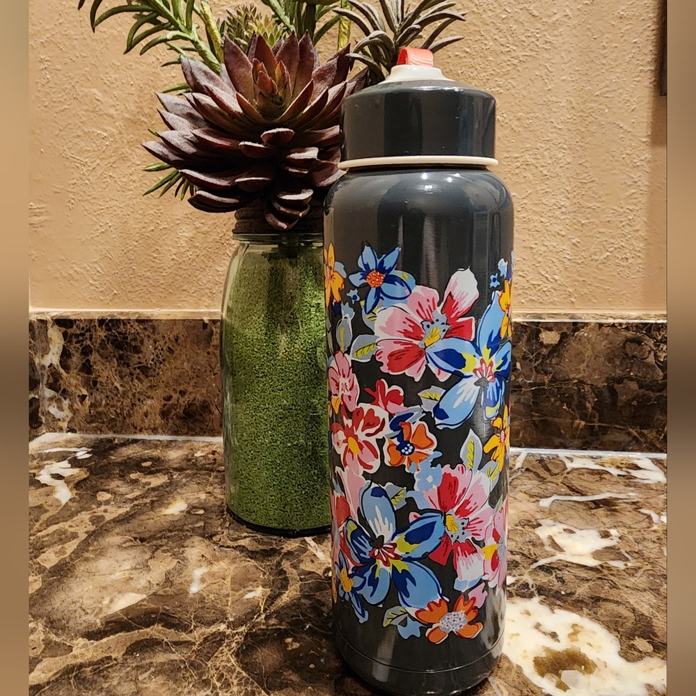 Vera Bradley Gray Thermos with Floral Retired Tossed Possies Pattern